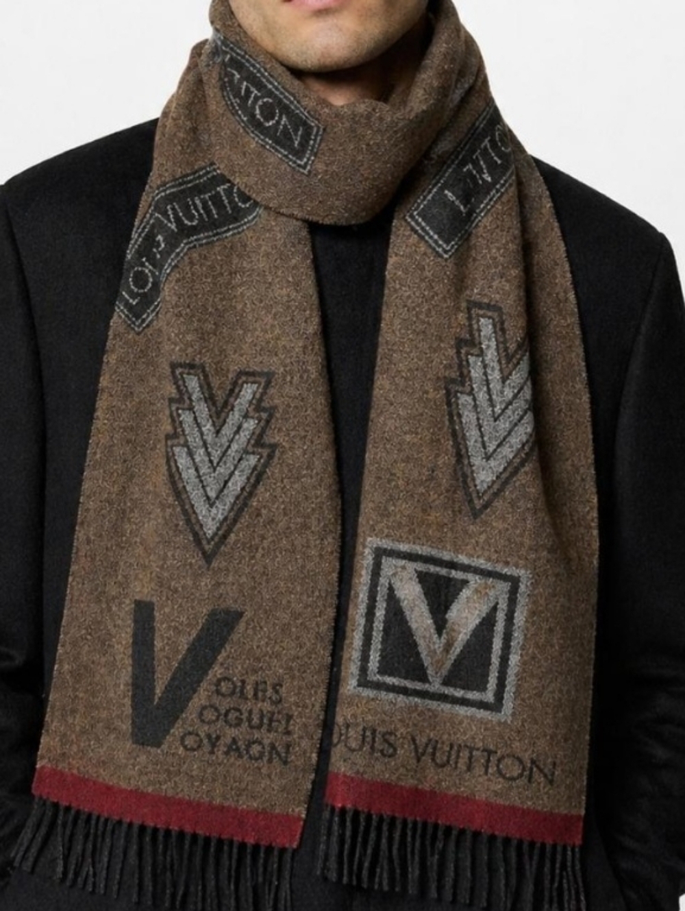 Louis Vuitton Brown Gray Echarpe Wool Cashmere Reversible Unisex Scarf
